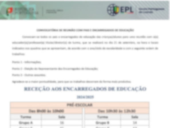 Convocatória de Reunião com Pais e Encarregados de Educação