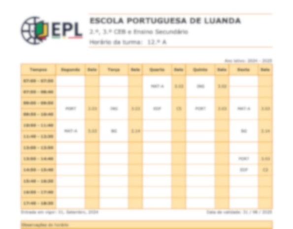 Horários das Turmas 2024-2025